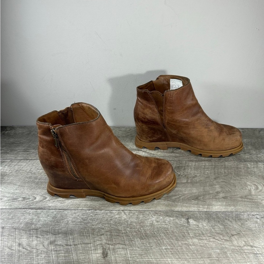 Sorel NL4371 Joan of Arctic Wedge II Zip Women Chelsea Leather Booties Boots 9.5